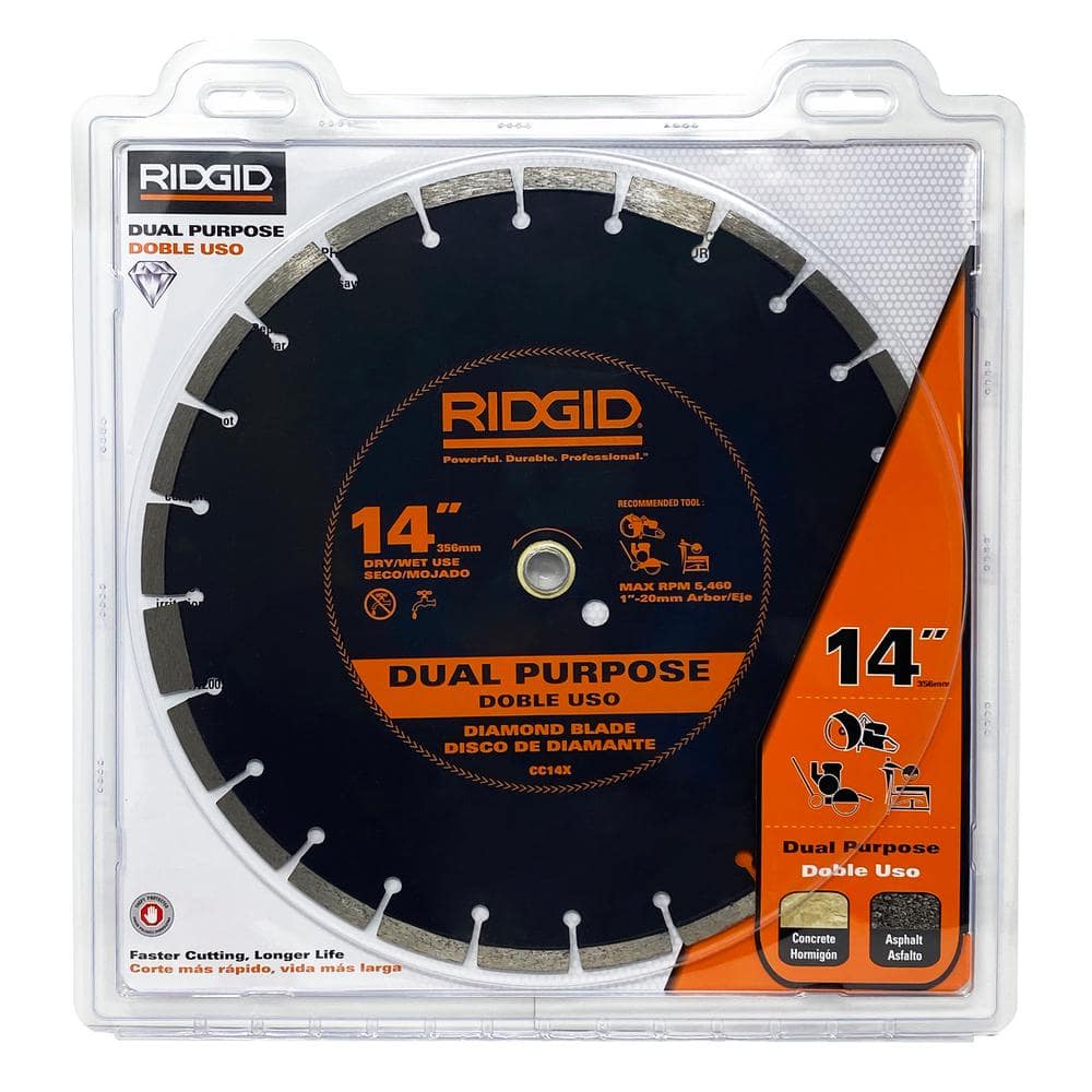 RIDGID 14 in. Dual-Purpose Walk-Behind Saw Diamond Blade, 1 in. Arbor with 20 mm Adapter - Image 3