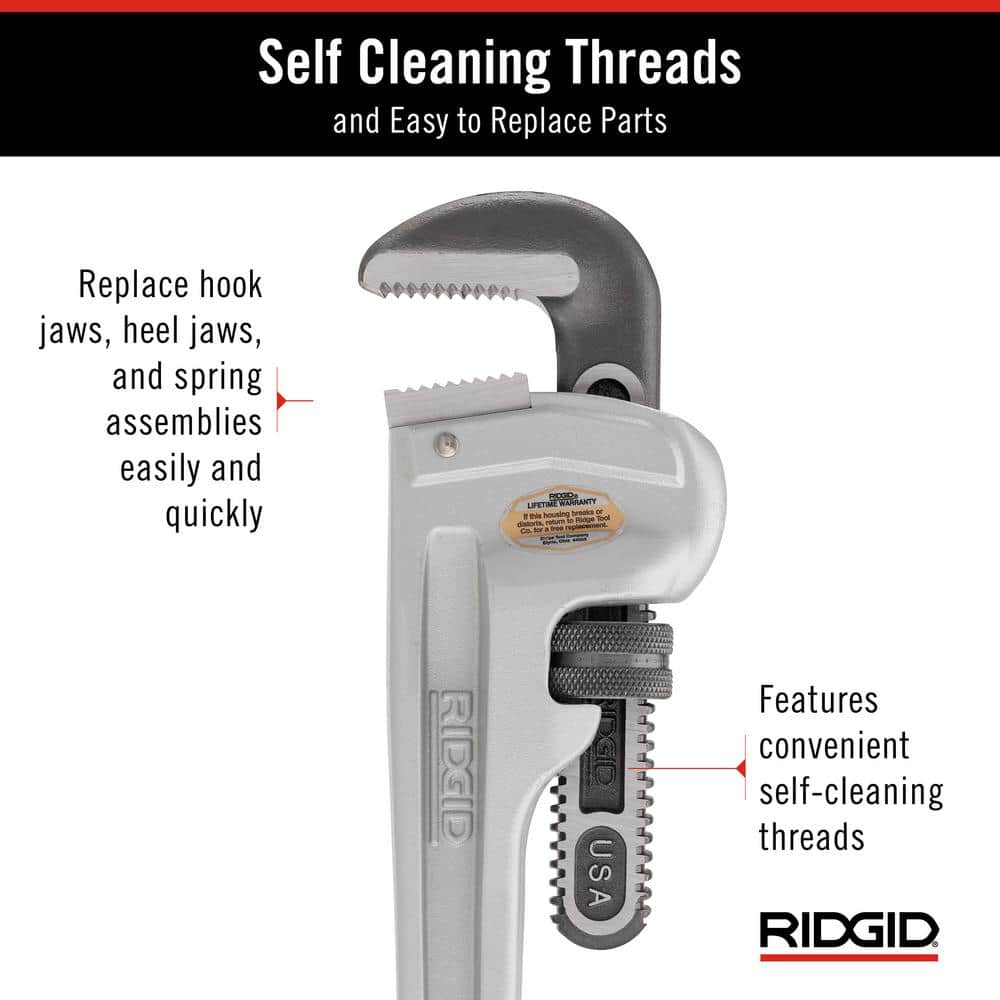 RIDGID 18 in. Aluminum Straight Pipe Wrench, 2-1/2 in. Capacity - Image 6