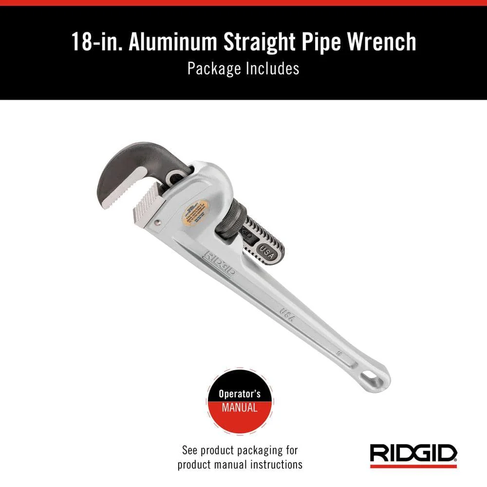 RIDGID 18 in. Aluminum Straight Pipe Wrench, 2-1/2 in. Capacity - Image 7