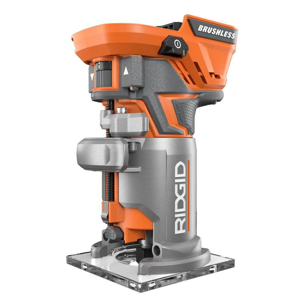 RIDGID 18-Volt Cordless Brushless 1/4 in. Compact Router with Fixed Base and Tool-Free Depth Adjustment