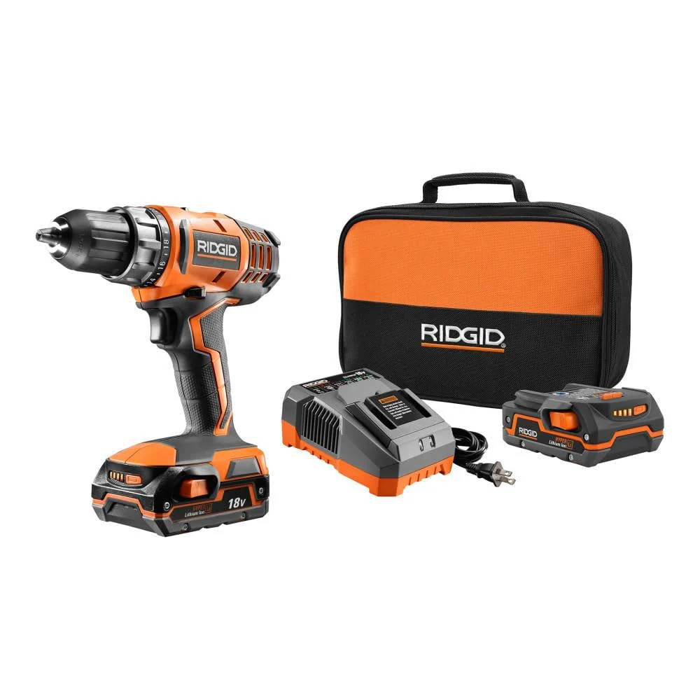 RIDGID 18-Volt Lithium-Ion Cordless 2-Speed 1/2 in. Compact Drill/Driver Kit with 2 Ah Battery, Charger, and Tool Bag