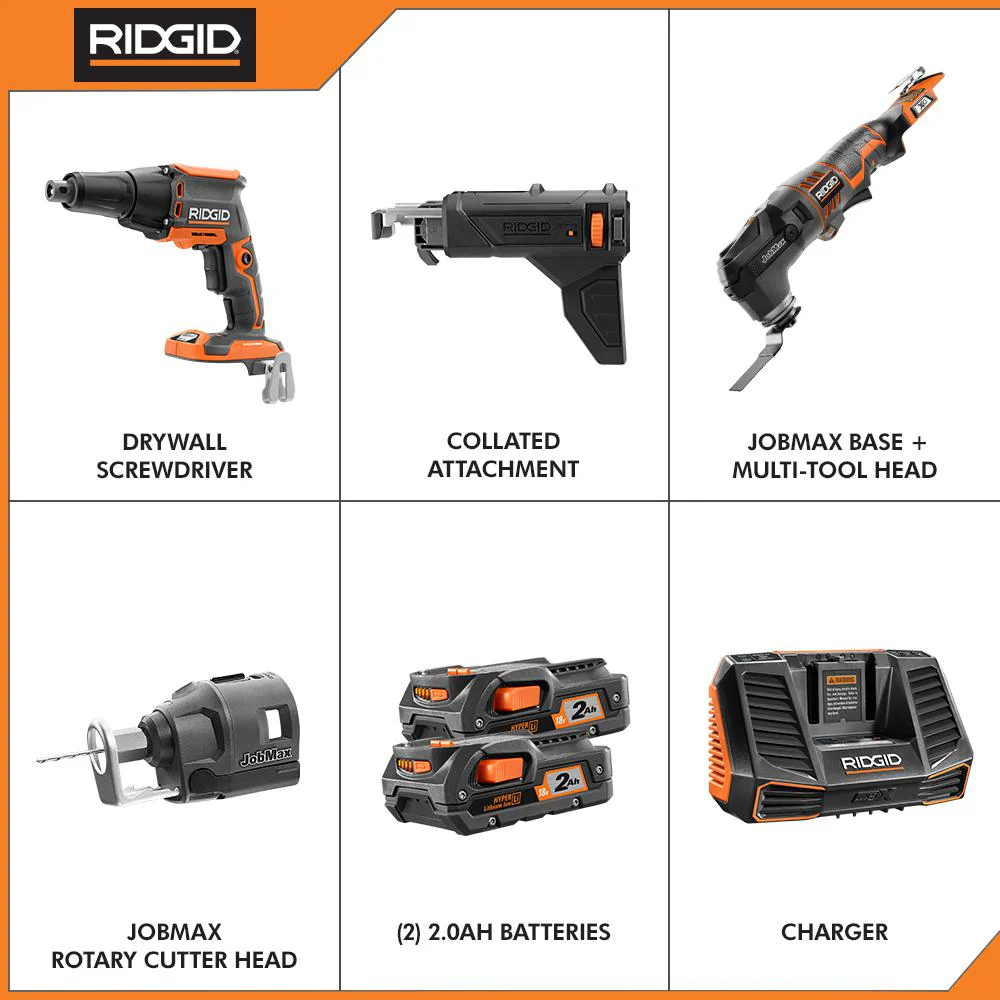 RIDGID 18-Volt Lithium-Ion Cordless Brushless Drywall Screwdriver with JobMax Multi-Tool, (2) 2.0 Ah Batteries, and Charger - Image 4
