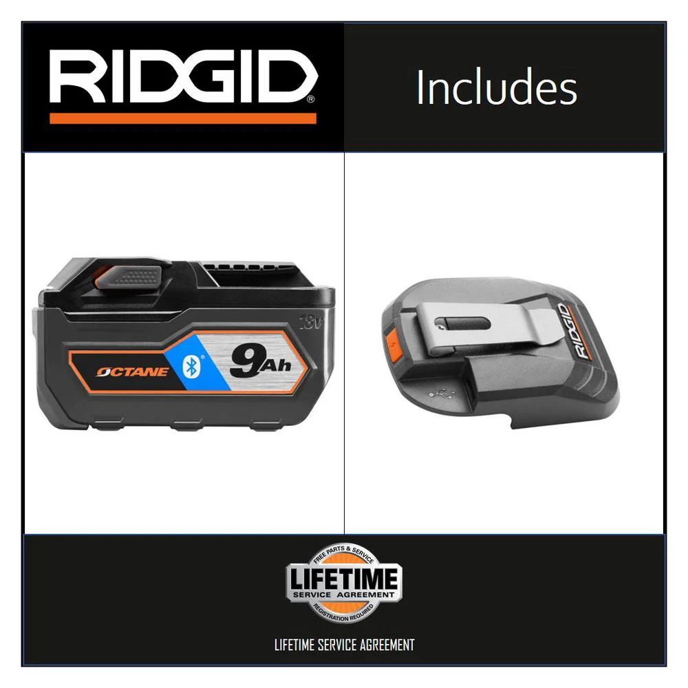 RIDGID 18-Volt OCTANE Bluetooth 9.0 Ah Battery with 18-Volt USB Portable Power Source with Activate Button - Image 3