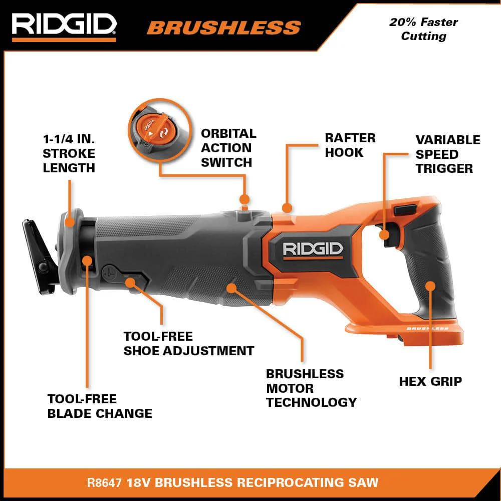 RIDGID 18V Brushless Cordless 4-Tool Combo Kit with (1) 2.0Ah Battery, (1) 4.0Ah Battery, Charger and Bag - Image 6