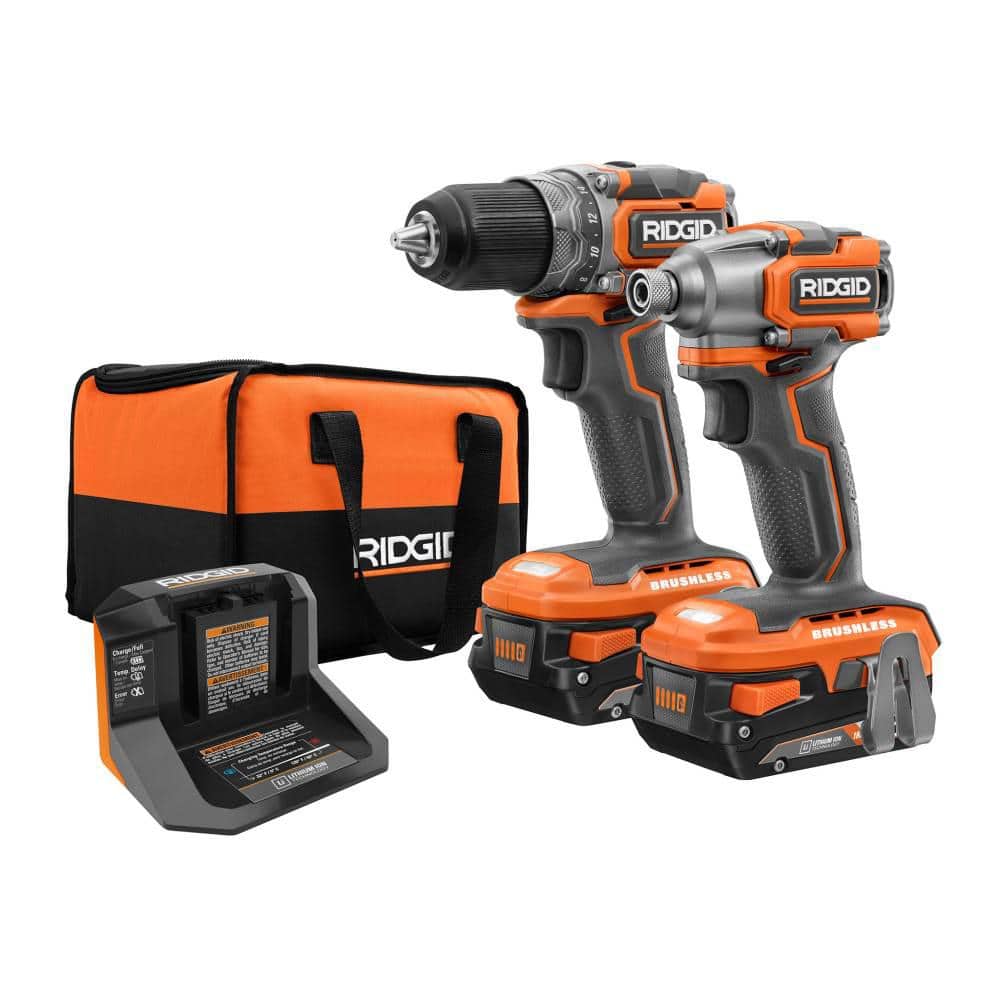 RIDGID 18V Brushless SubCompact Drill/Driver and Impact Driver Combo Kit with (2) 2.0Ah Batteries, Charger and Bag