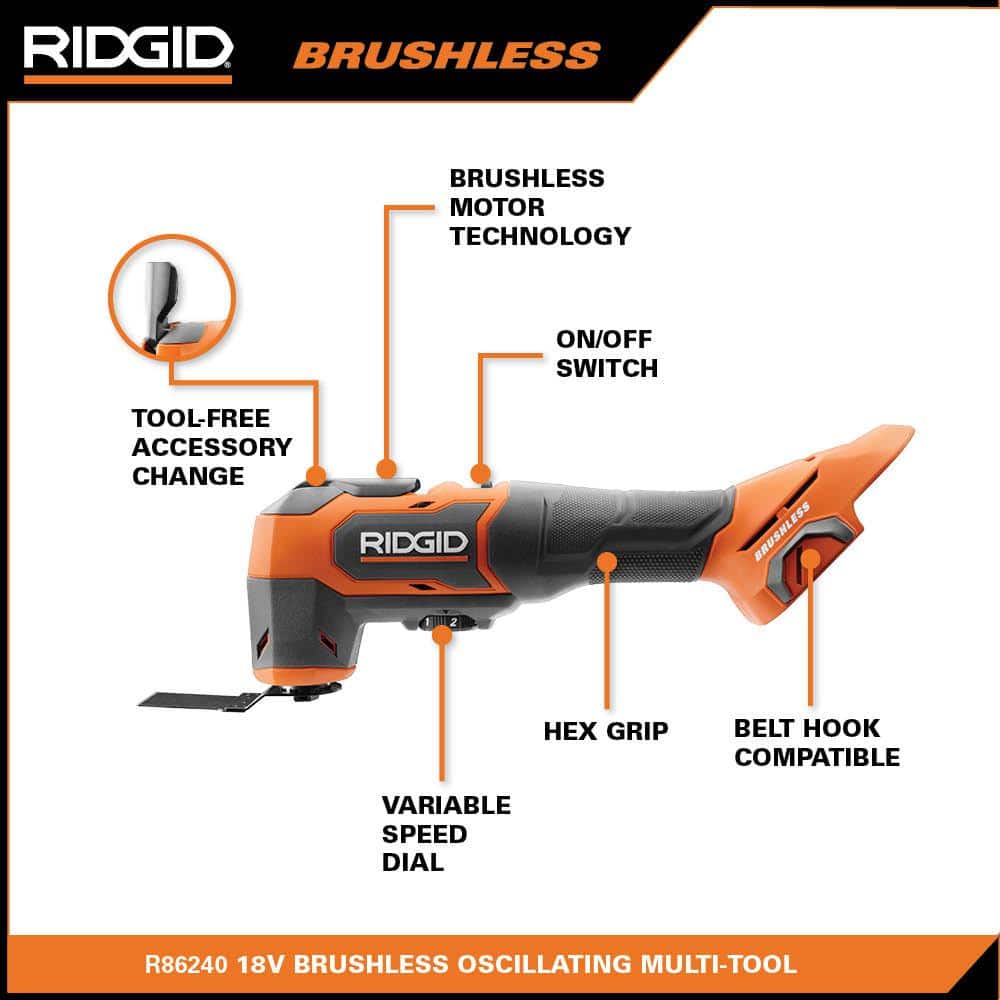 RIDGID 18V Lithium-Ion Brushless 4-Tool Combo Kit with (1) 2.0Ah & (1) 4.0Ah MAX Output Batteries, Charger, Bag + Free OCTANE Impact Wrench - Image 3