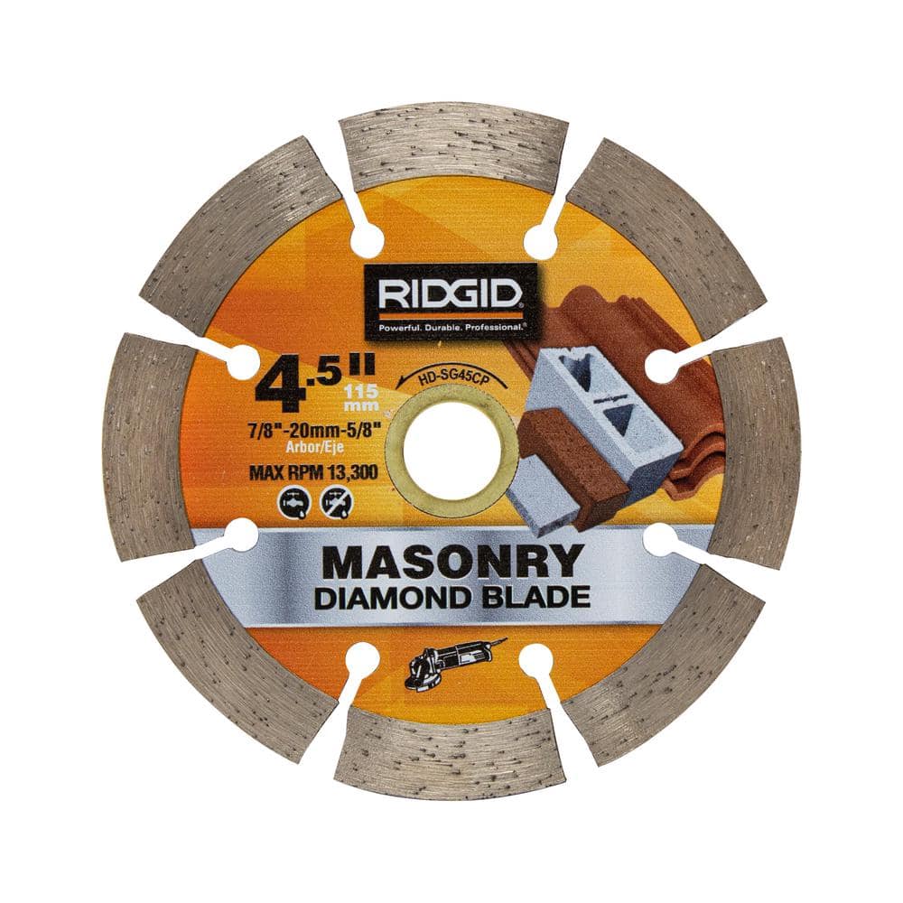 RIDGID 4-1/2 in. Segmented Diamond Blade, 7/8 in. Arbor with 5/8 in. & 20 mm Adapters