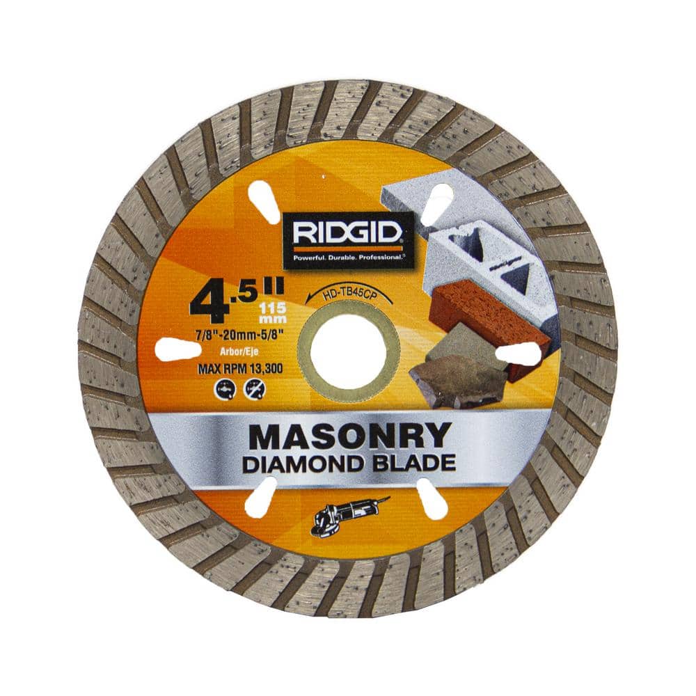 RIDGID 4-1/2 in. Turbo Diamond Blade, 7/8 in. Arbor with 5/8 in. & 20 mm Adapters