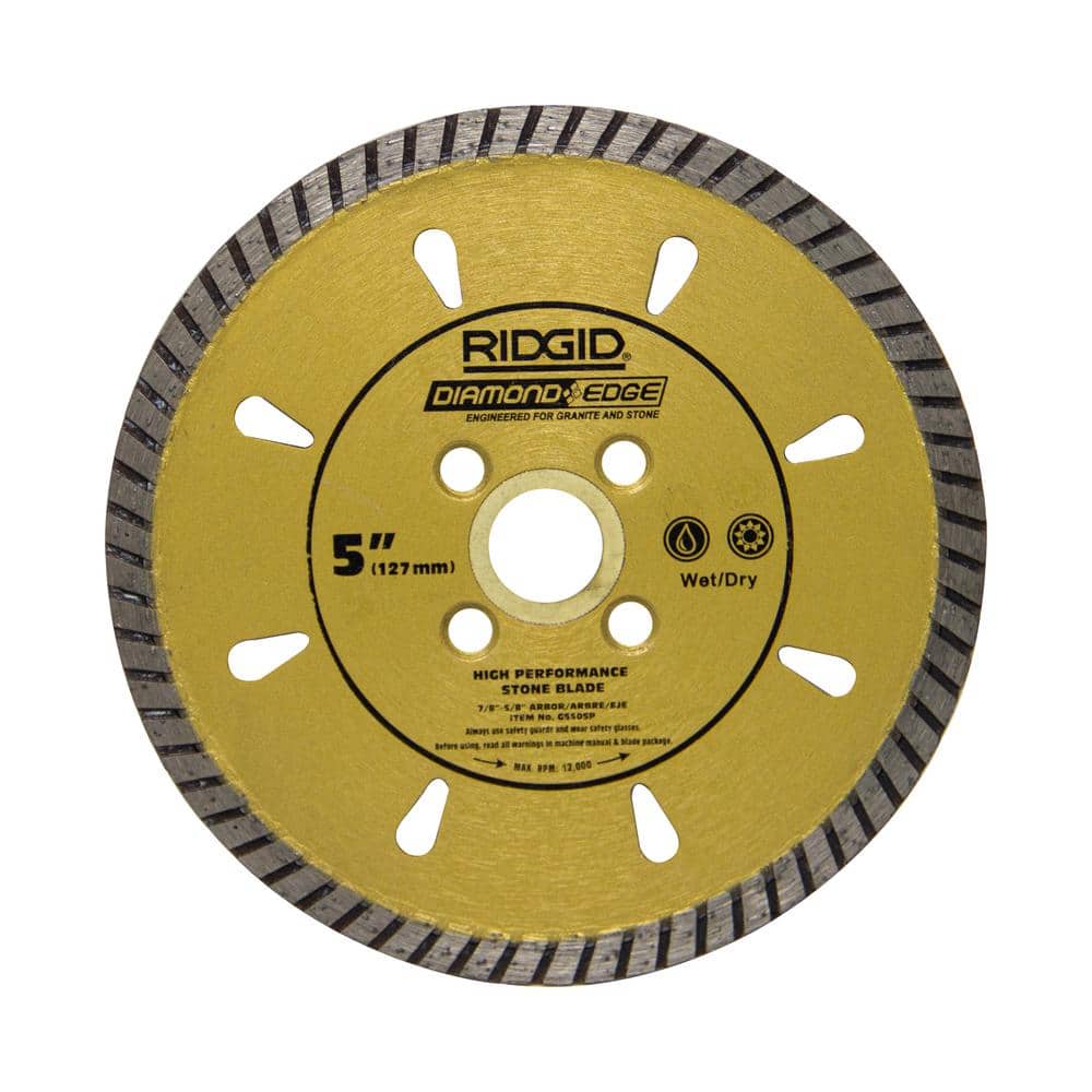 RIDGID 5 in. Diamond Stone Blade, Turbo Rim, Wet/Dry