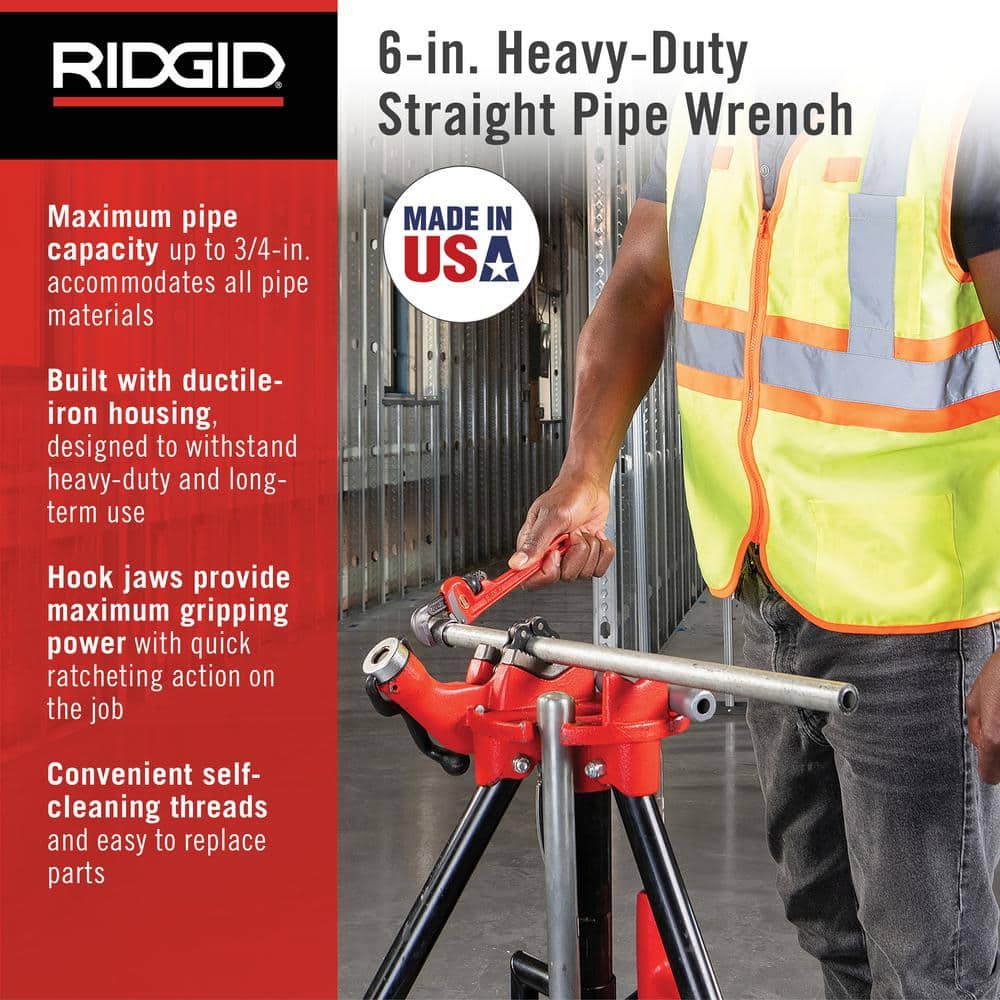 RIDGID 6 in. Heavy-Duty Straight Pipe Wrench, 3/4 in. Capacity - Image 2