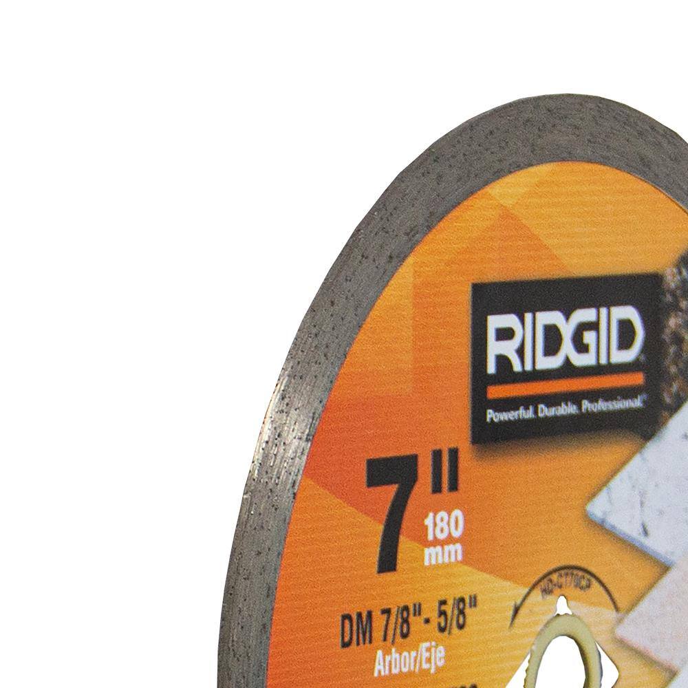 RIDGID 7 in. Continuous Rim Diamond Tile Blade, DM 7/8 in.–5/8 in. Arbor, Max 8,730 RPM - Image 3