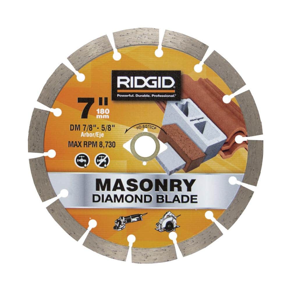 RIDGID 7 in. Segmented Diamond Blade, DM 7/8 in.–5/8 in. Arbor, Max 8,730 RPM