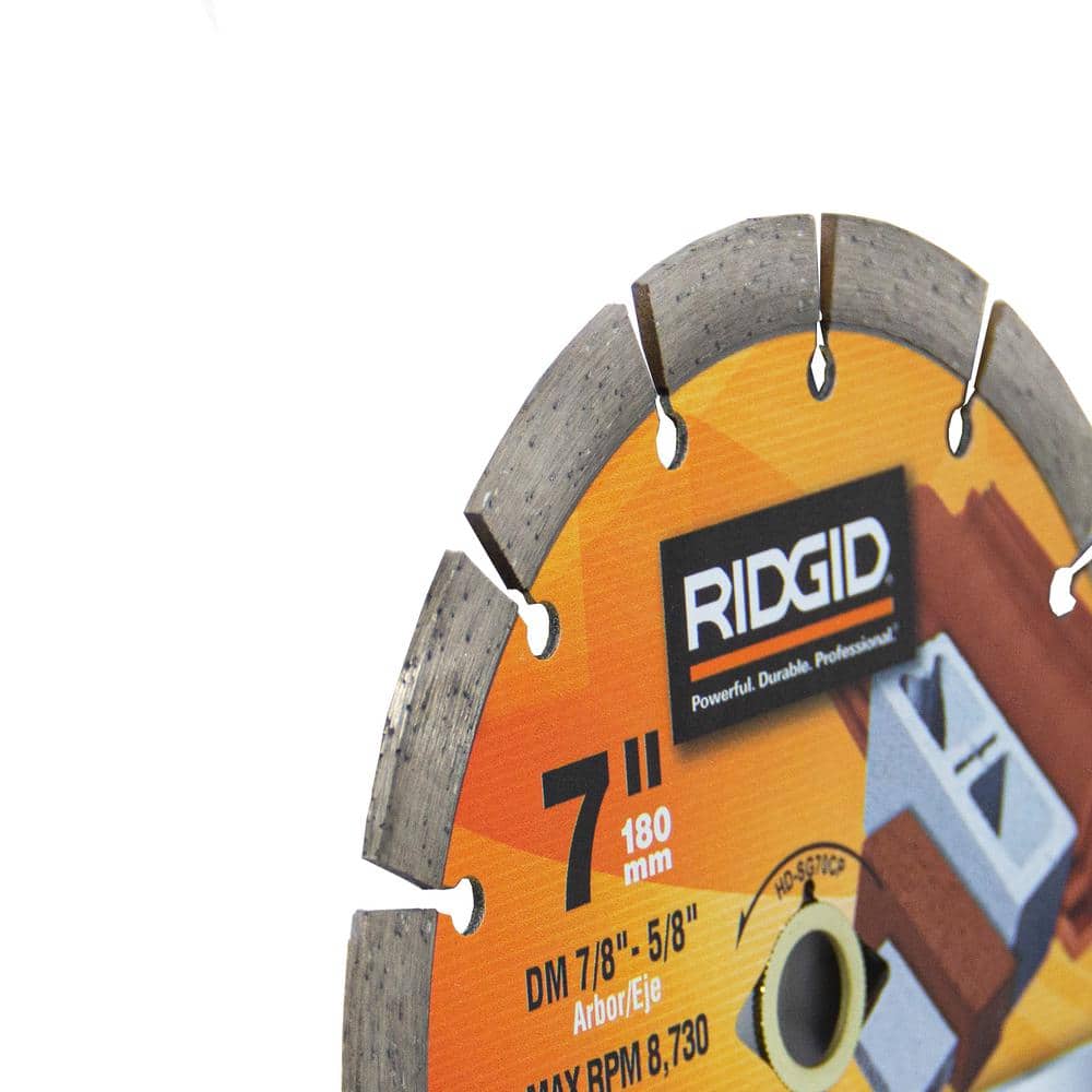 RIDGID 7 in. Segmented Diamond Blade, DM 7/8 in.–5/8 in. Arbor, Max 8,730 RPM - Image 3