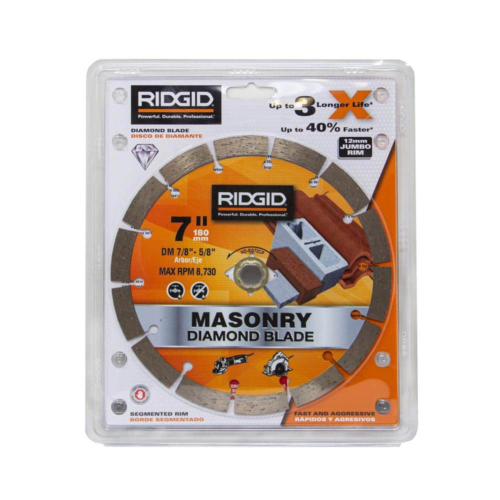 RIDGID 7 in. Segmented Diamond Blade, DM 7/8 in.–5/8 in. Arbor, Max 8,730 RPM - Image 4