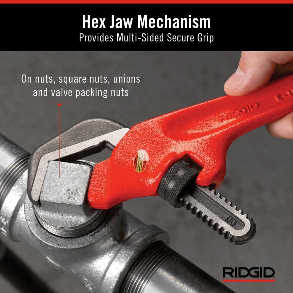 RIDGID E-110 Offset Hex Jaw Pipe Wrench, 9-1/2 in. Length, 1-1/8 in. to 2-5/8 in. Capacity - Image 4