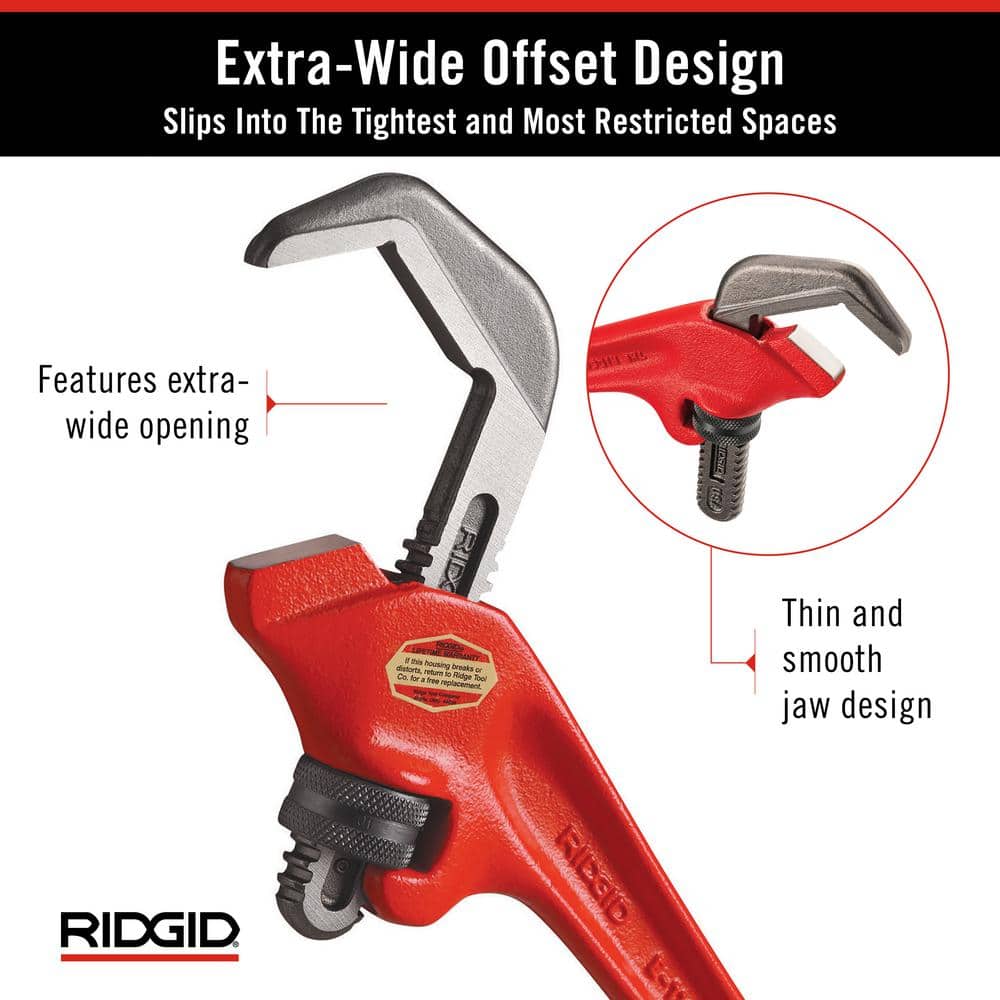 RIDGID E-110 Offset Hex Jaw Pipe Wrench, 9-1/2 in. Length, 1-1/8 in. to 2-5/8 in. Capacity - Image 5