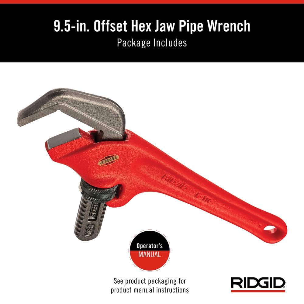 RIDGID E-110 Offset Hex Jaw Pipe Wrench, 9-1/2 in. Length, 1-1/8 in. to 2-5/8 in. Capacity - Image 7