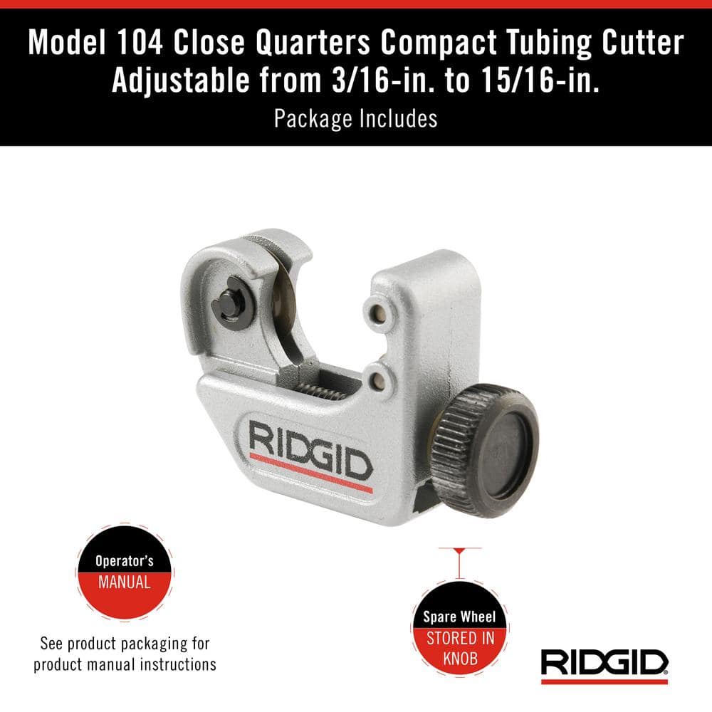 RIDGID Model 104 Close Quarters Tubing Cutter, 3/16 in. to 15/16 in. Capacity - Image 8