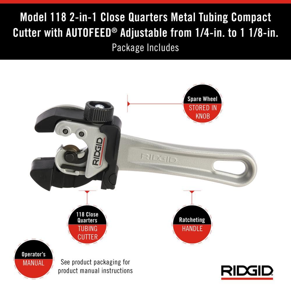 RIDGID Model 118 2-in-1 Close Quarters AUTOFEED Ratcheting Tubing Cutter, 1/4 in. to 1-1/8 in. - Image 8