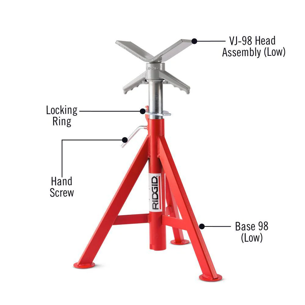RIDGID VJ-98 V-Head Low Pipe Stand, 20 in. to 38 in. Adjustable Height, 12 in. Pipe Capacity - Image 3