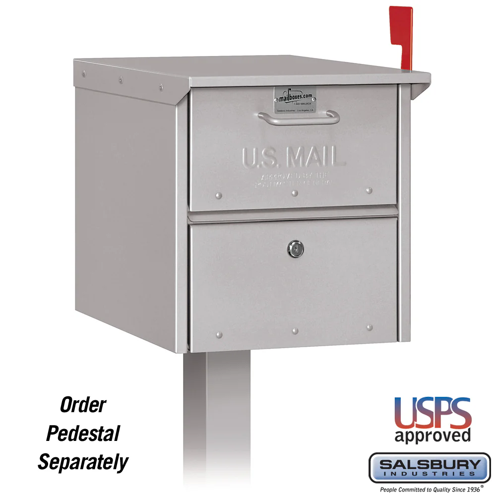 Roadside Mailbox - Silver with Secure Locking Doors and USPS Approval