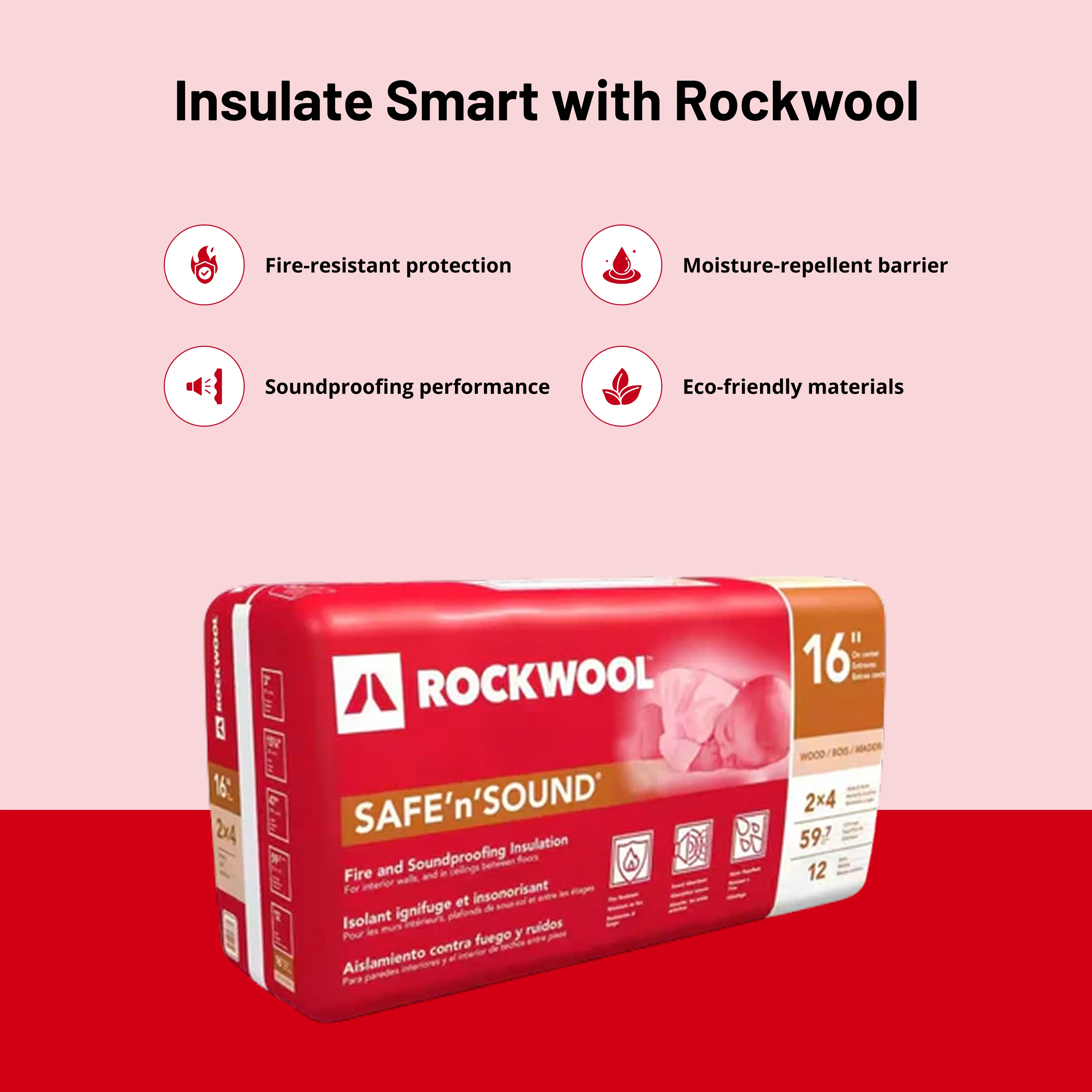 ROCKWOOL Safe'n'Sound Unfaced Mineral Wool Batt Insulation 15-1/4 in x 47 in x 6 in (29.8 sq ft) - Image 2