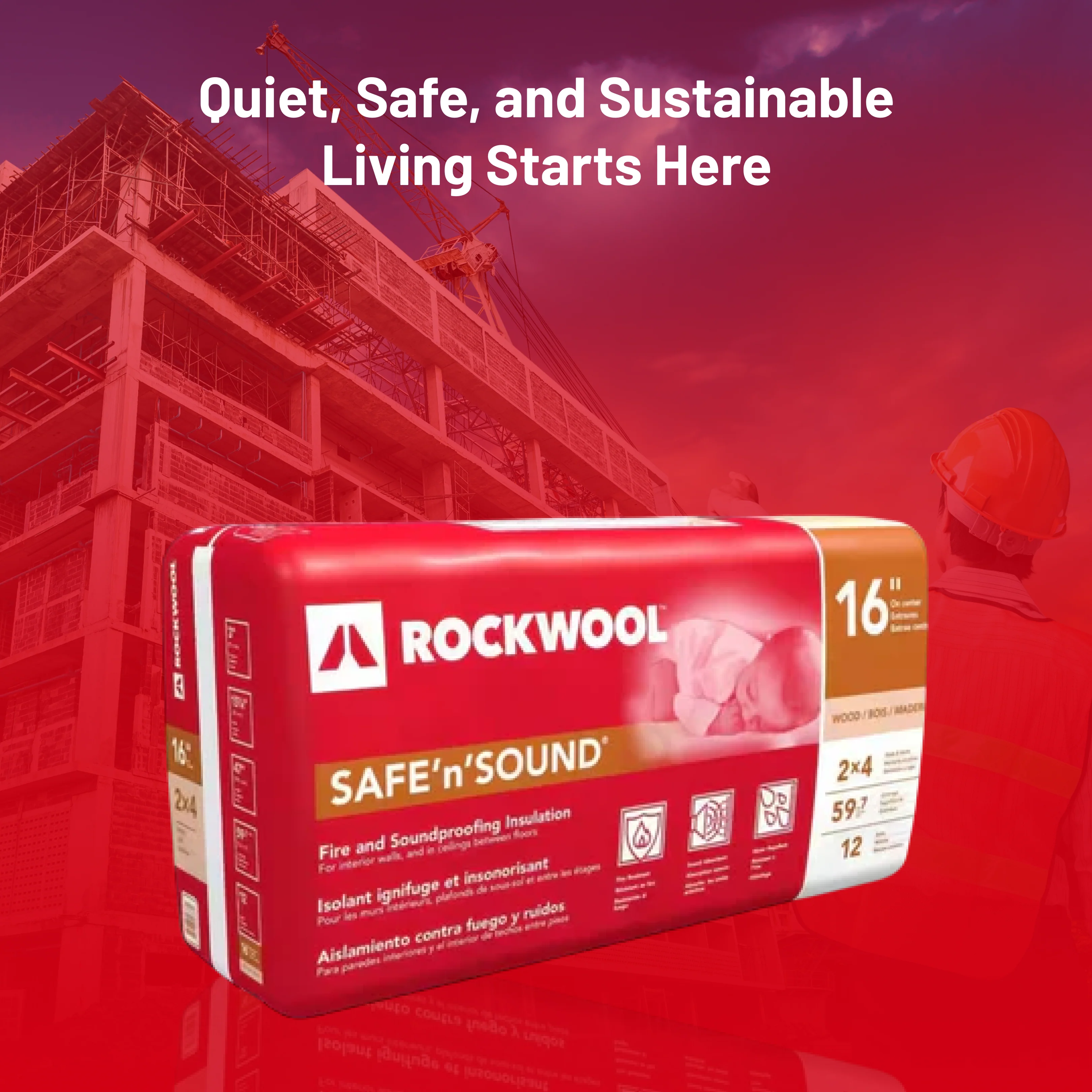 ROCKWOOL Safe'n'Sound Unfaced Mineral Wool Batt Insulation 15-1/4 in x 47 in x 6 in (29.8 sq ft) - Image 4
