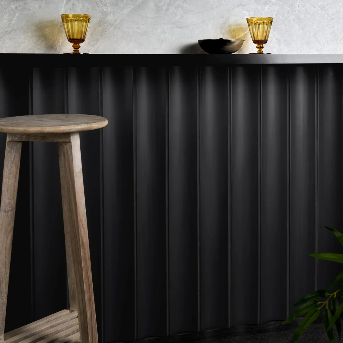 Roller Black Fluted Column 4x36 Matte Ceramic Tile - Handmade in Italy