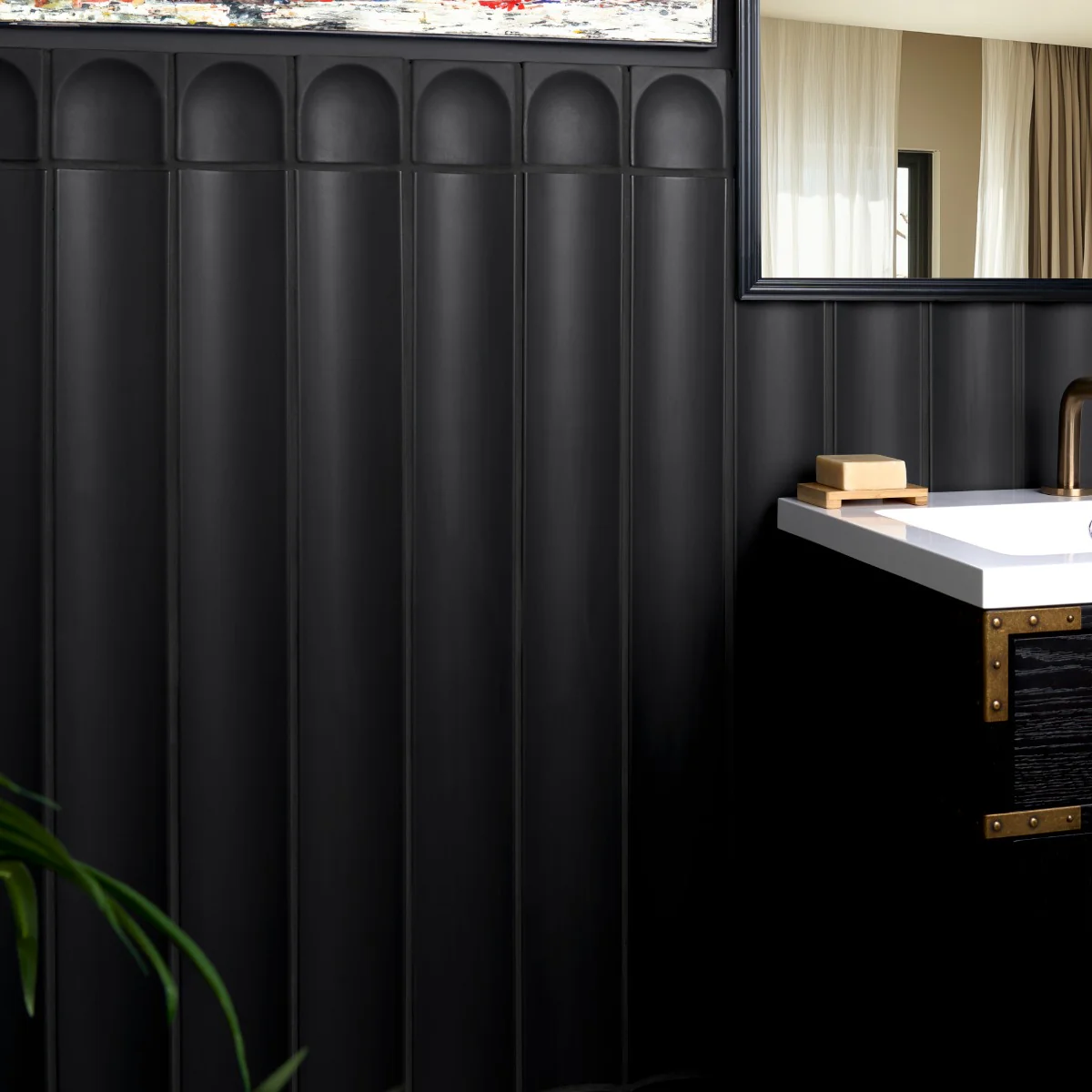 Roller Black Fluted Column 4x36 Matte Ceramic Tile - Handmade in Italy - Image 2