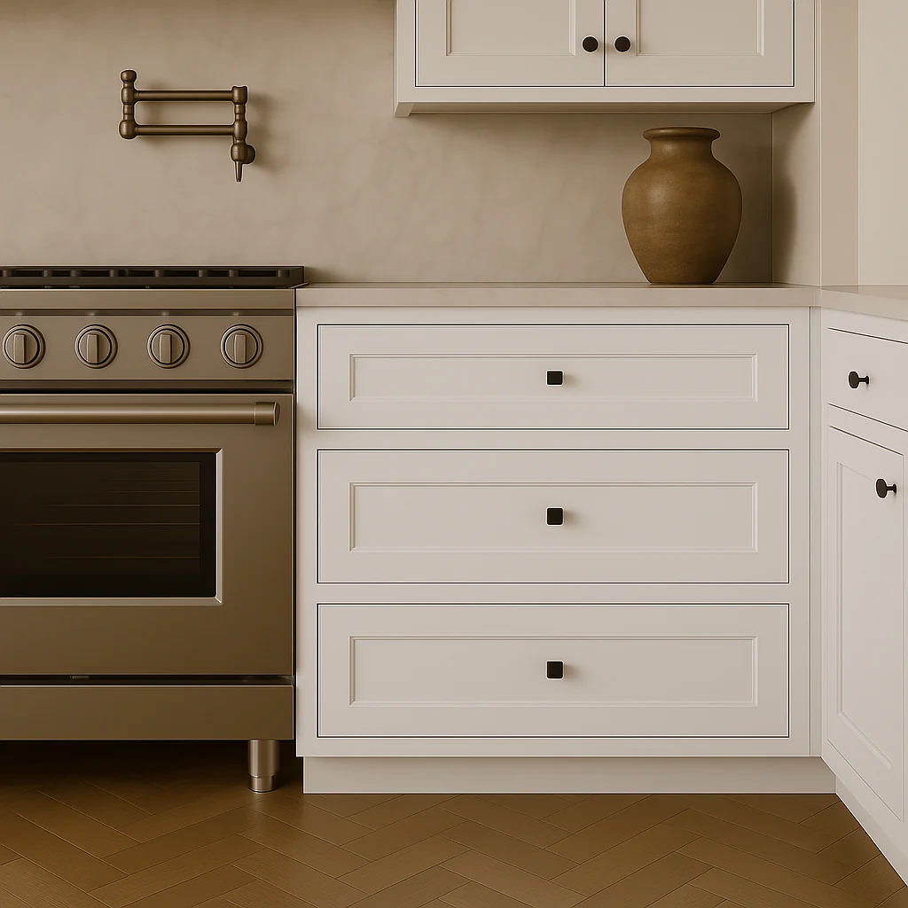 RoomyLife Ready-to-Assemble Shaker White Drawer Base Cabinet with 3 Drawers - Image 4