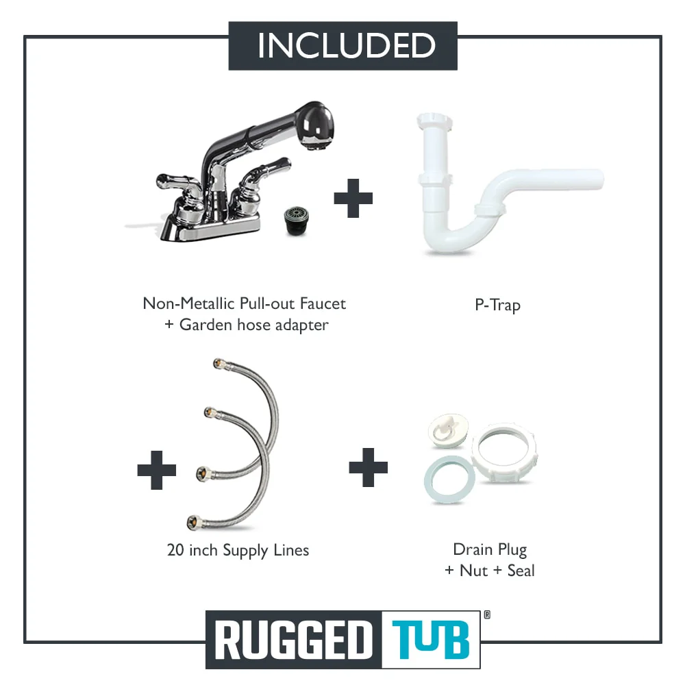 RuggedTub Black Freestanding Utility Tub with Faucet - 18in x 24.5in - Image 8