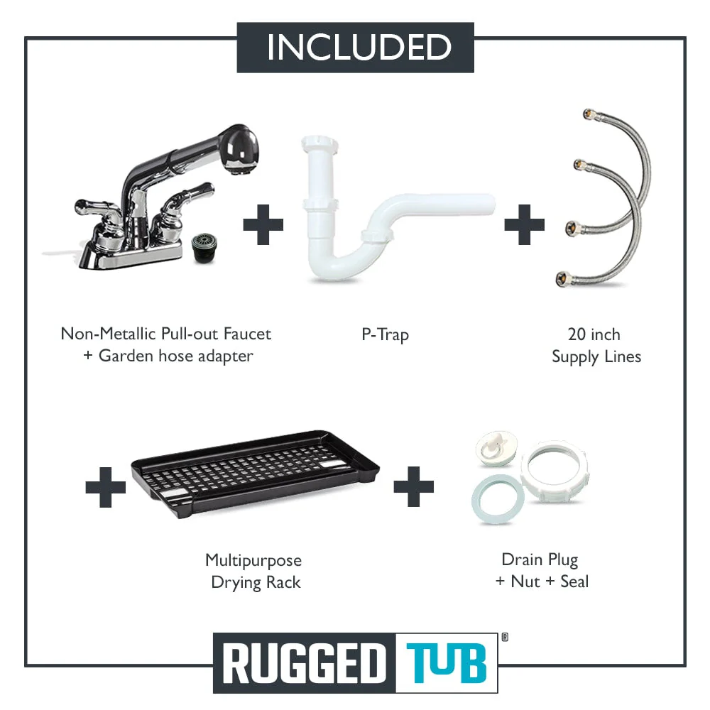 RuggedTub Black Freestanding Utility Tub with Drain and Faucet, 24.25-in x 22-in - Image 12