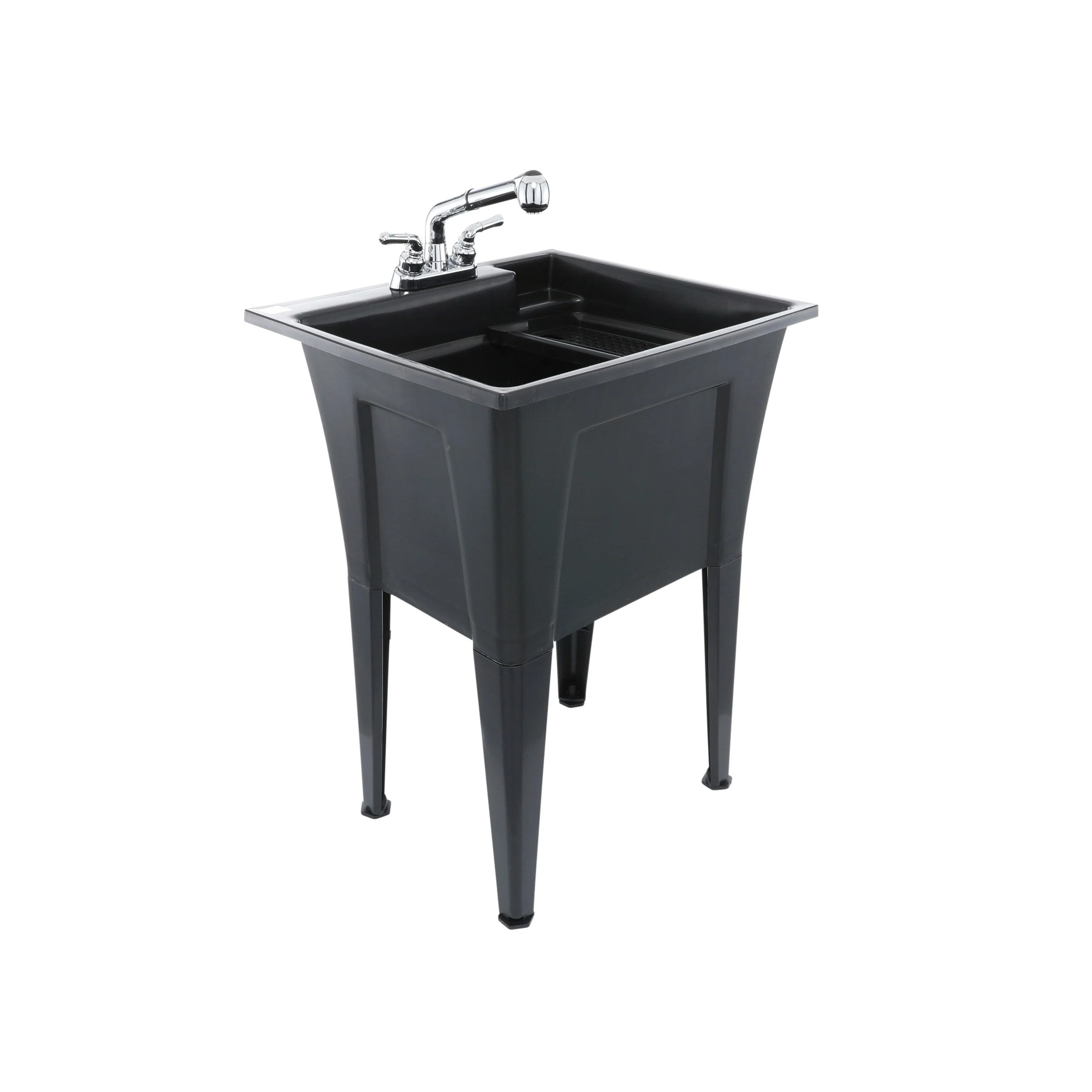 RuggedTub Black Freestanding Utility Tub with Drain and Faucet, 24.25-in x 22-in - Image 3