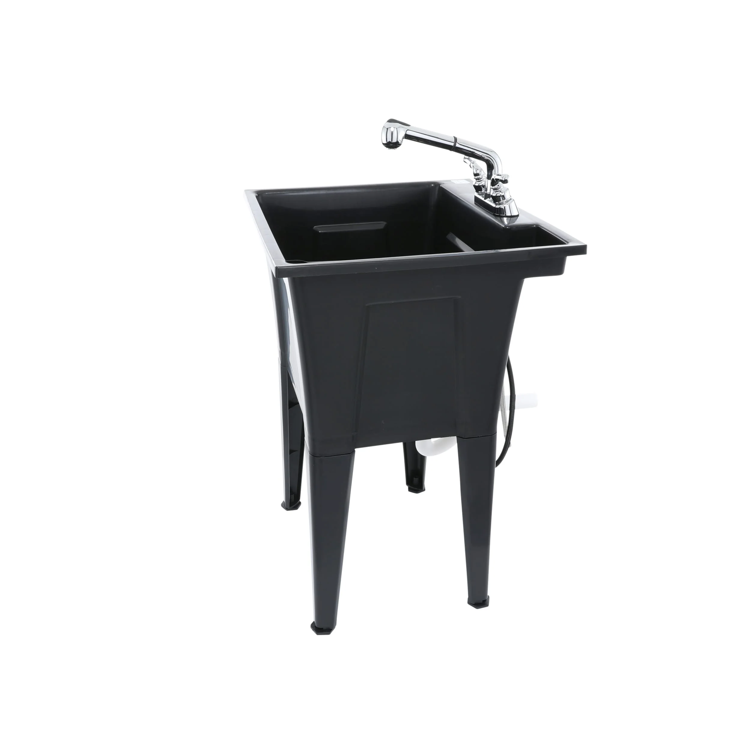 RuggedTub Black Freestanding Utility Tub with Drain and Faucet, 24.25-in x 22-in - Image 4