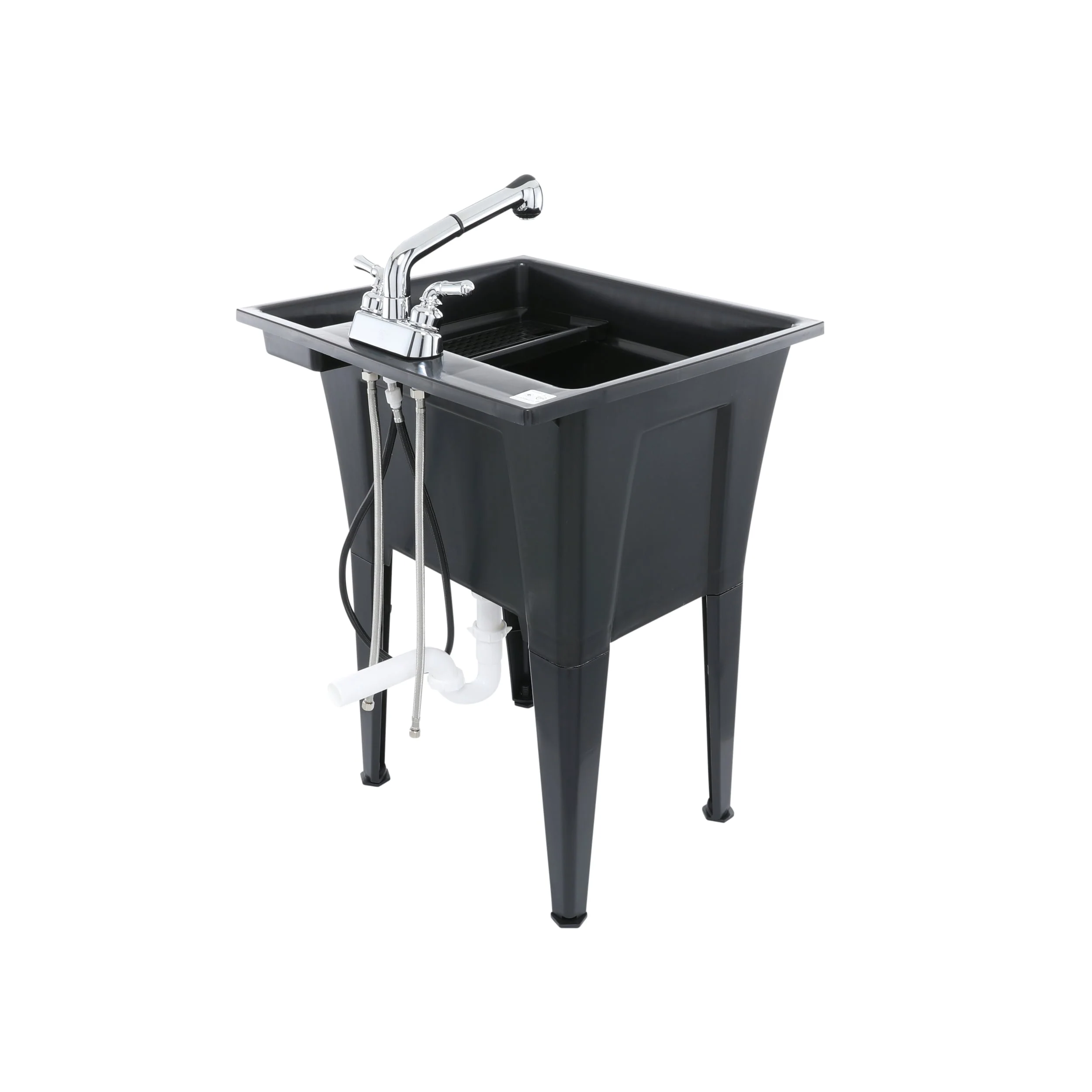 RuggedTub Black Freestanding Utility Tub with Drain and Faucet, 24.25-in x 22-in - Image 5