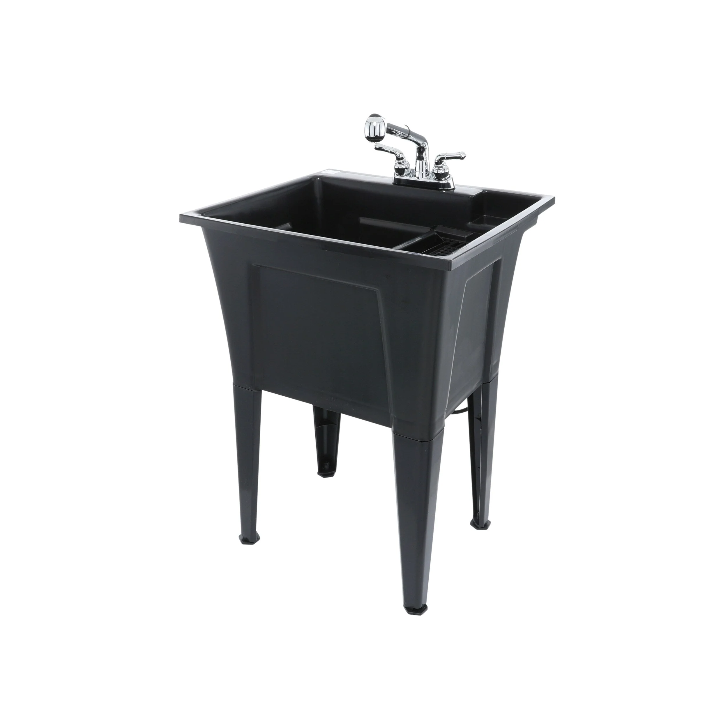 RuggedTub Black Freestanding Utility Tub with Drain and Faucet, 24.25-in x 22-in - Image 6