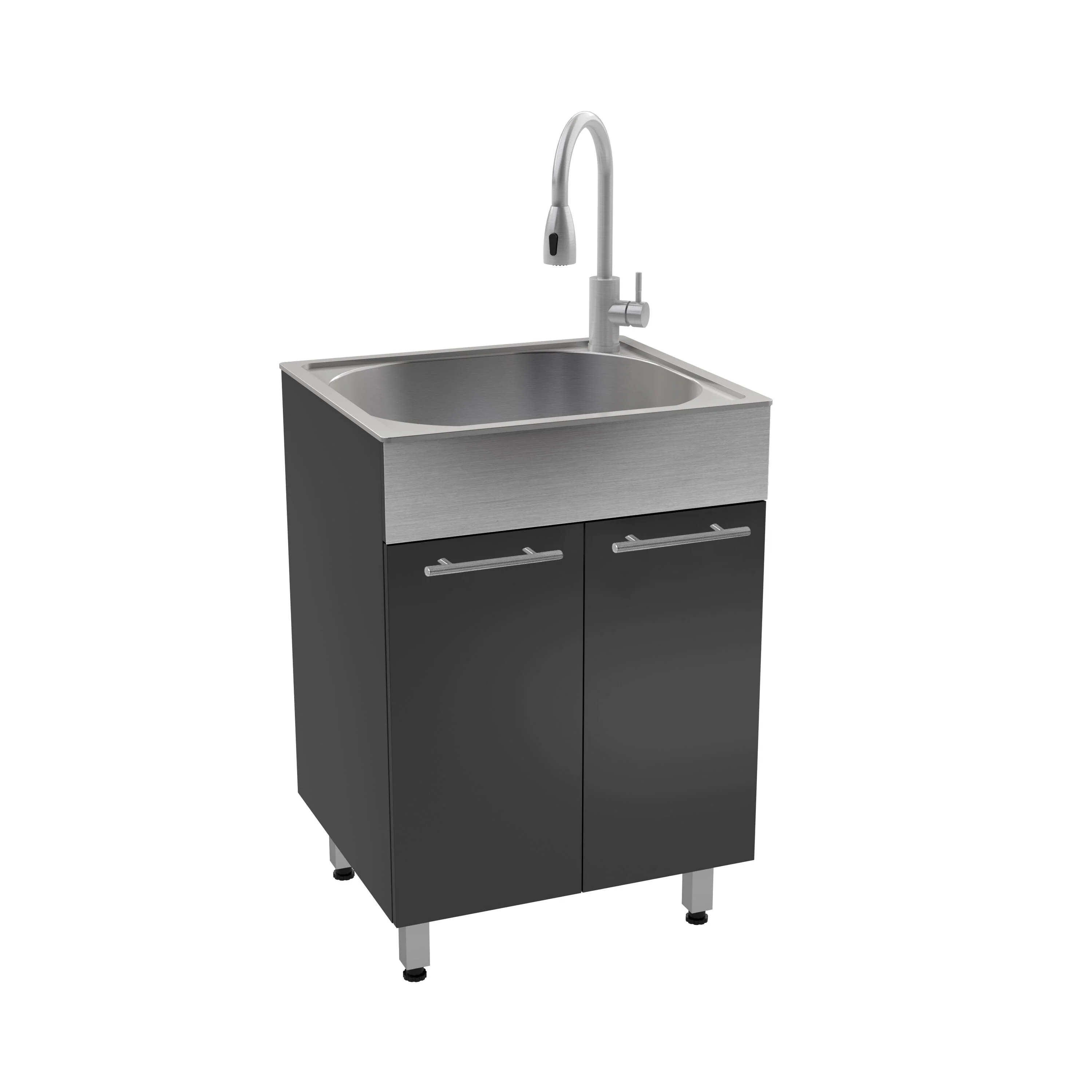 RuggedTub Charcoal Freestanding Utility Tub with Cabinet, Drain & Faucet