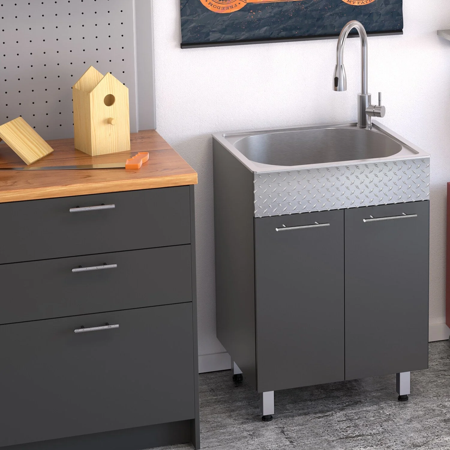 RuggedTub Charcoal Freestanding Utility Tub with Drain and Faucet - Image 3