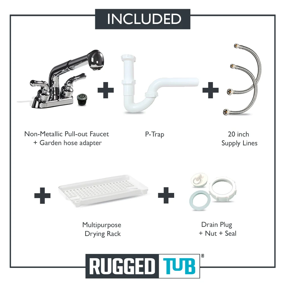 RuggedTub Freestanding Utility Tub with Drain and Faucet - 32.25-in x 22-in, White - Image 8