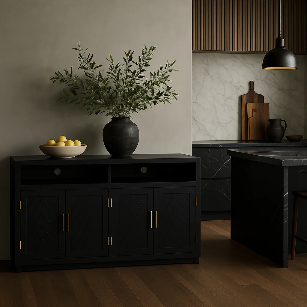 Runesay Black MDF Kitchen Cabinet Sideboard - 60 in. W x 15.7 in. D x 33.36 in. H - Image 3
