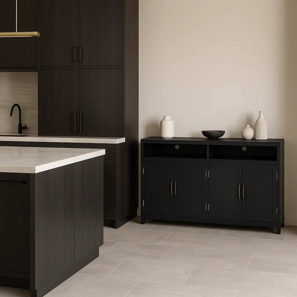 Runesay Black MDF Kitchen Cabinet Sideboard - 60 in. W x 15.7 in. D x 33.36 in. H - Image 4