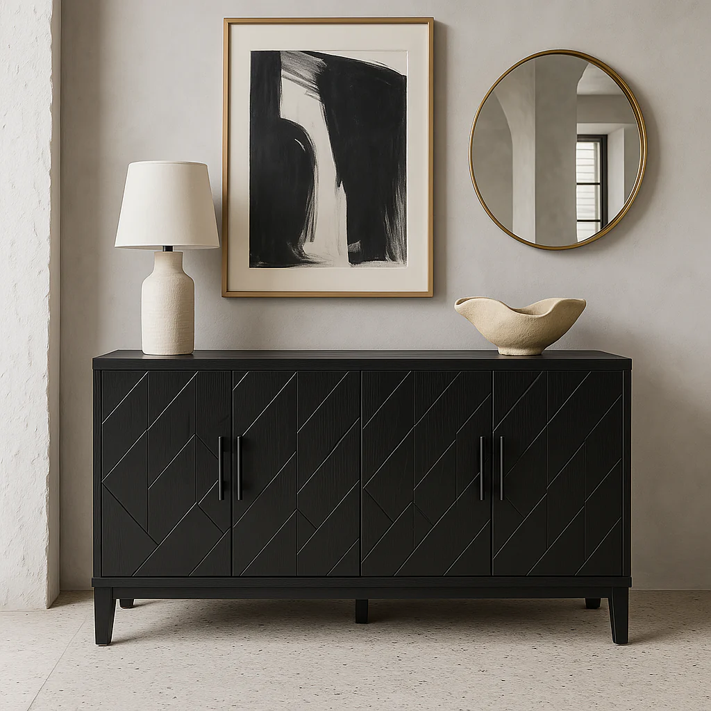 Runesay Black Retro Kitchen Cabinet Sideboard - 60 in. W x 16 in. D x 33 in. H - Image 3