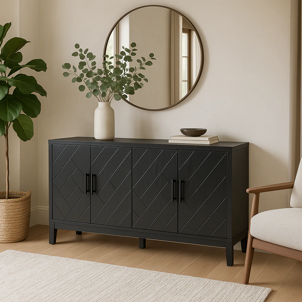 Runesay Black Retro Kitchen Cabinet Sideboard - 60 in. W x 16 in. D x 33 in. H - Image 4