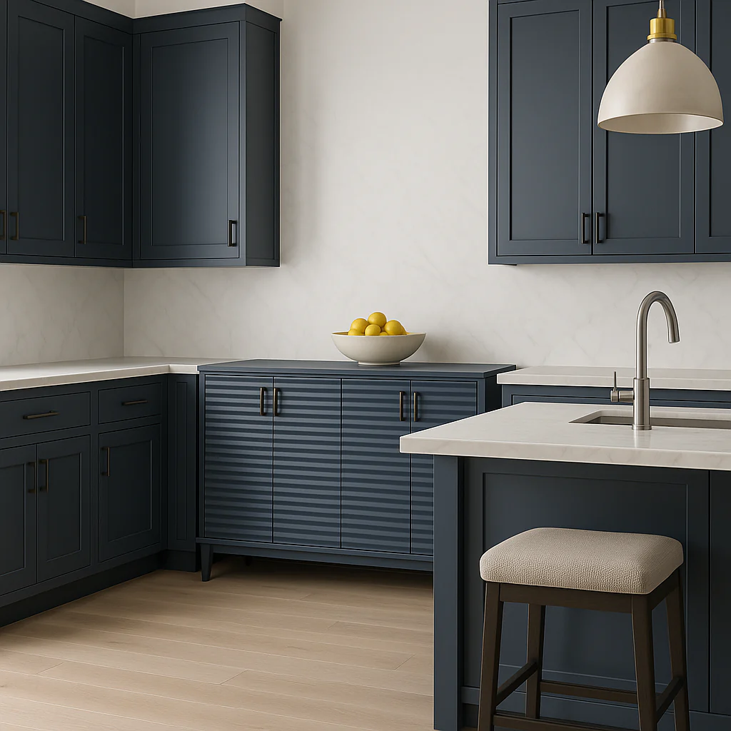 Runesay Navy Blue Solidwood and MDF Kitchen Cabinet Sideboard - 60 in. W x 18 in. D x 36 in. H - Image 3
