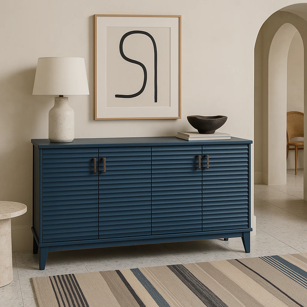 Runesay Navy Blue Solidwood and MDF Kitchen Cabinet Sideboard - 60 in. W x 18 in. D x 36 in. H - Image 4