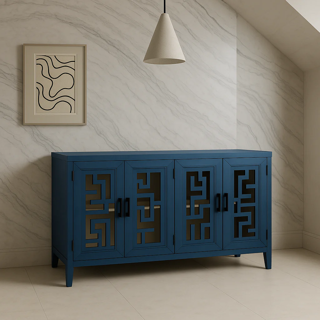 Runesay Navy Retro Solid Wood and MDF Sideboard - 60 in. W x 16 in. D x 34.1 in. H - Image 2