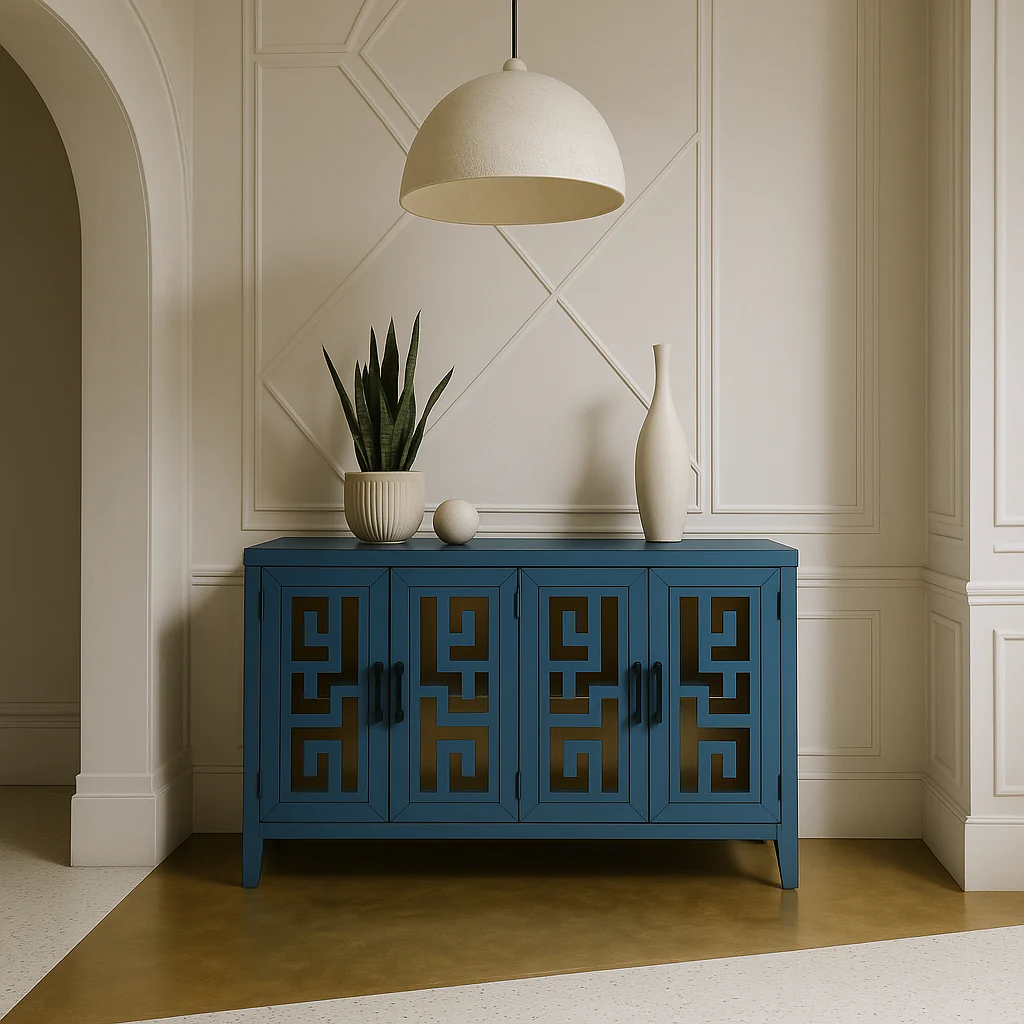 Runesay Navy Retro Solid Wood and MDF Sideboard - 60 in. W x 16 in. D x 34.1 in. H - Image 3