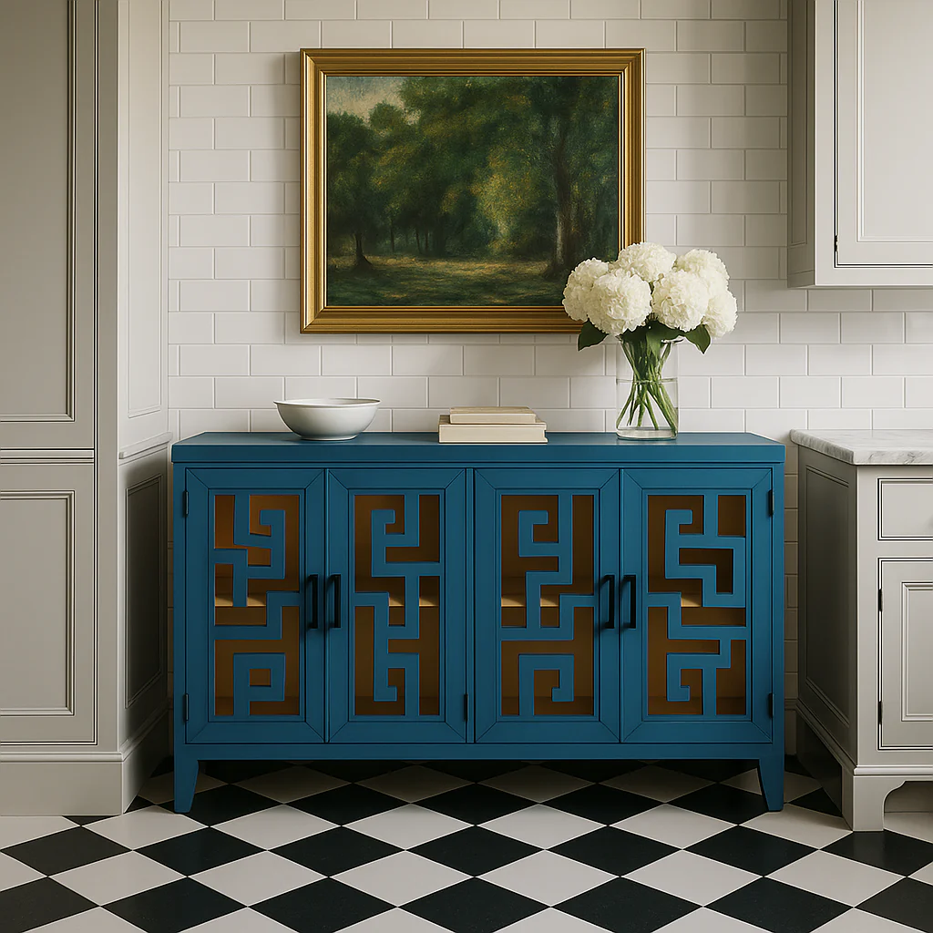 Runesay Navy Retro Solid Wood and MDF Sideboard - 60 in. W x 16 in. D x 34.1 in. H - Image 4