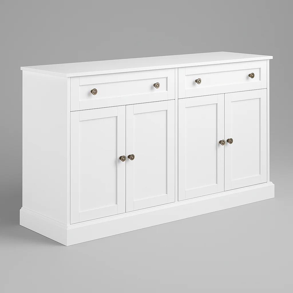 Runesay White MDF Kitchen Cabinet Sideboard with Drawers and Doors