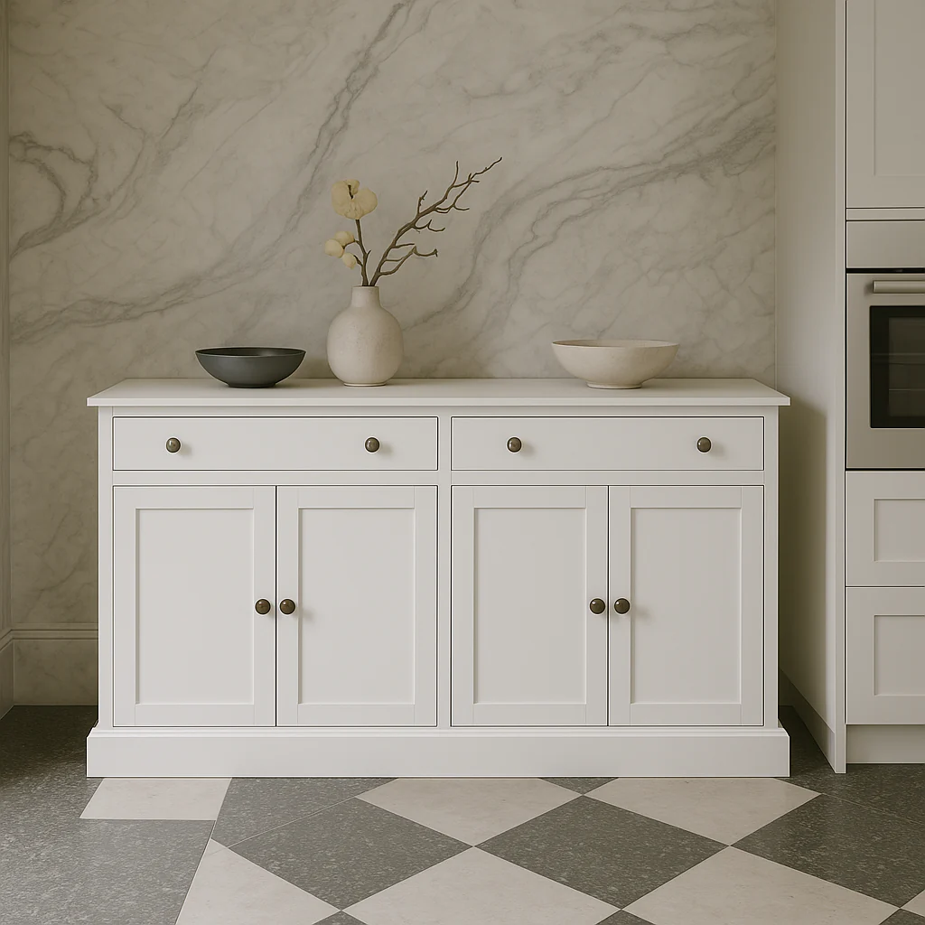 Runesay White MDF Kitchen Cabinet Sideboard with Drawers and Doors - Image 2